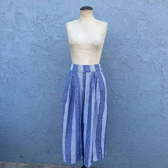 Gap Womens Linen Wide Leg Pants Size Small Striped Nautical culottes - Picture 2 of 14